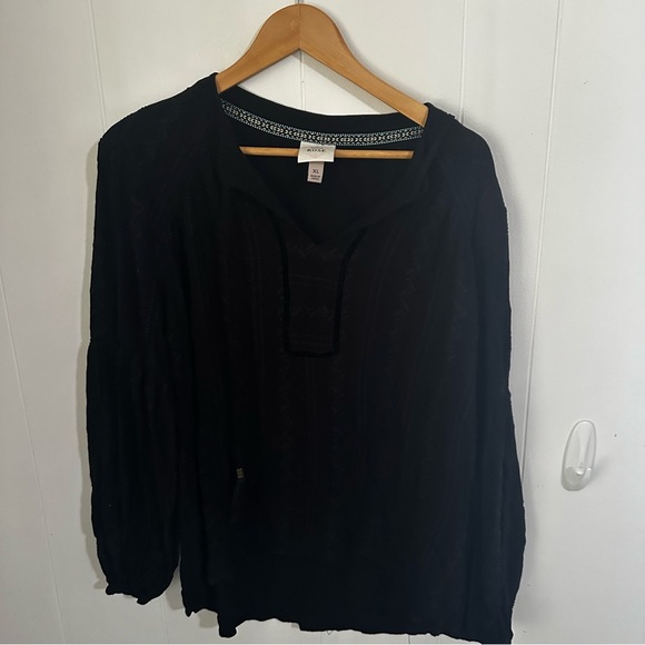 Knox Rose Black Relaxed Pleated Mandarin Collar Blouse - Picture 1 of 3